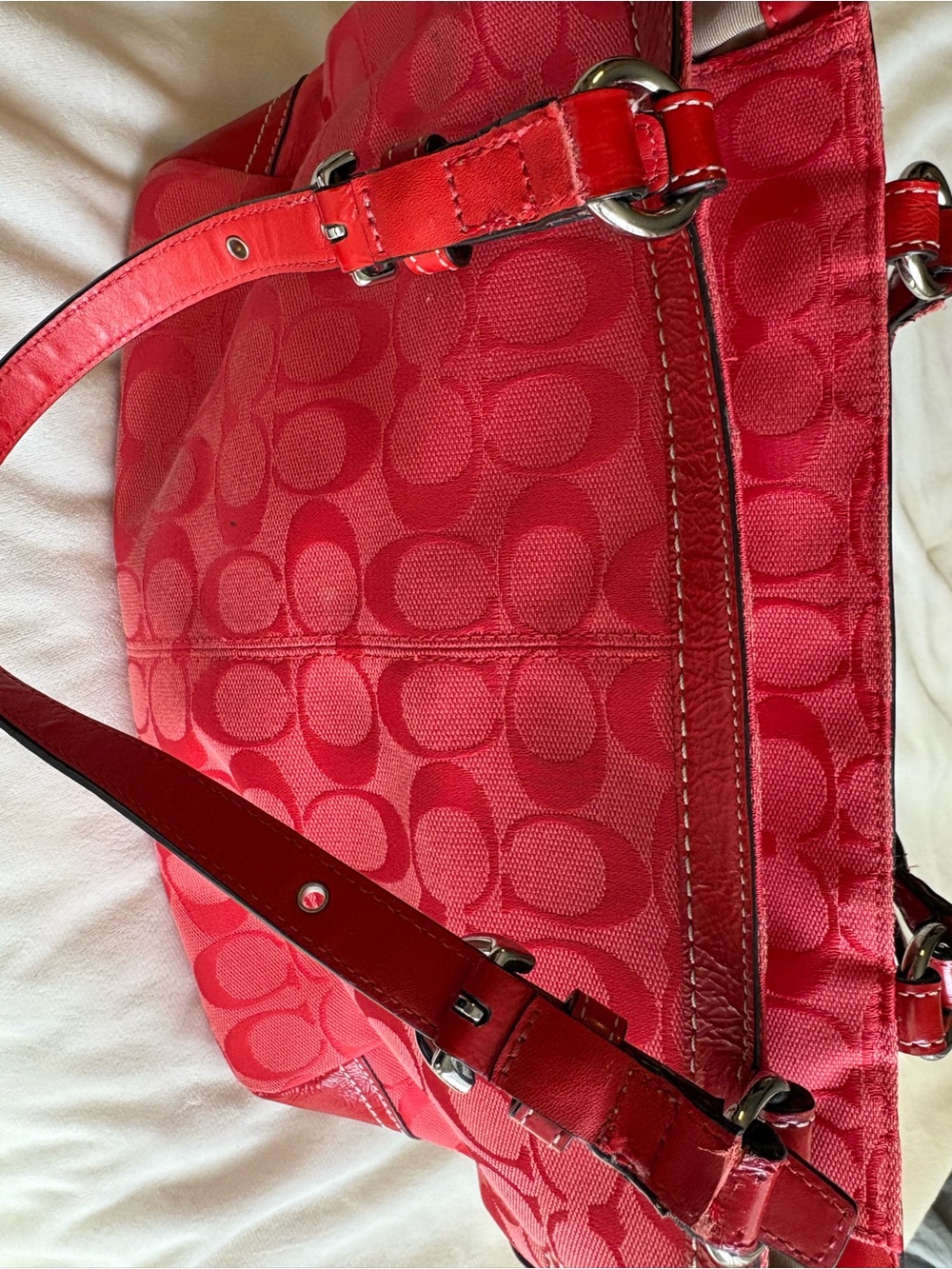 Coach Signature Pleated Tote in Cherry Red 🍒 - Picture 8 of 15
